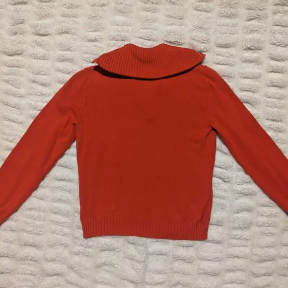 Lauren by Ralph Lauren Vintage Petite Orange Knit Snap Neck Sweater - Picture 7 of 7